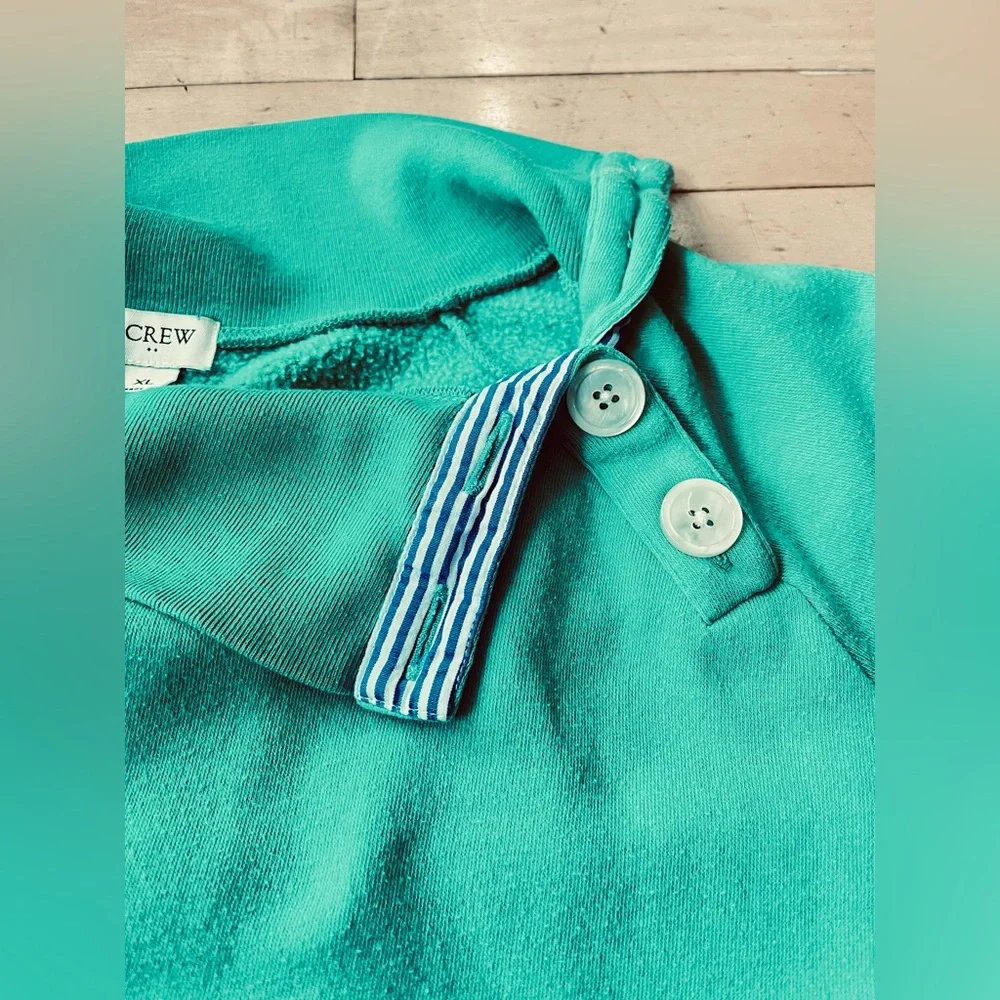 J. Crew Teal Button-Shoulder Crewneck Sweater